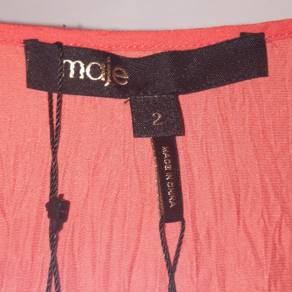 MAJE Peplum Blouse Smock Waist Tomato Red Long Sleeve 2 NWT - Picture 5 of 9